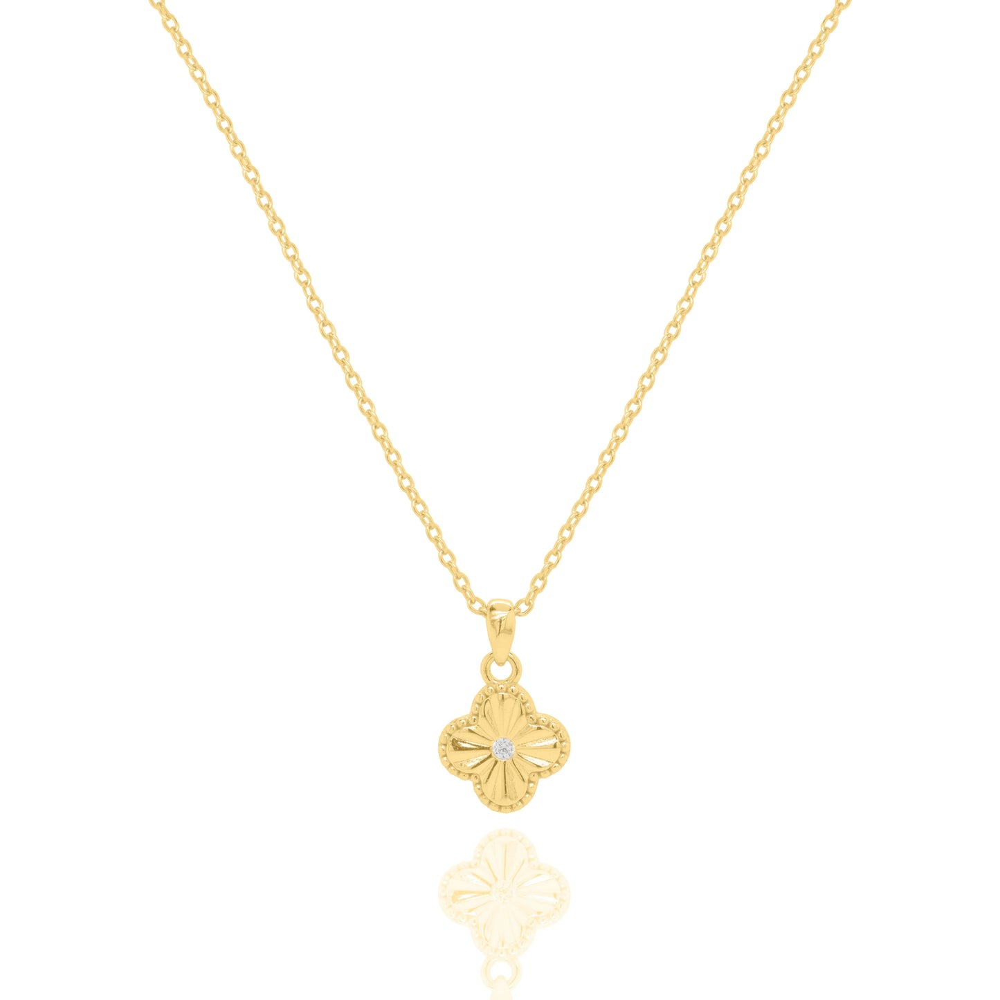 Gold & Silver Clover Pendant Necklace with Cubic Zirconia