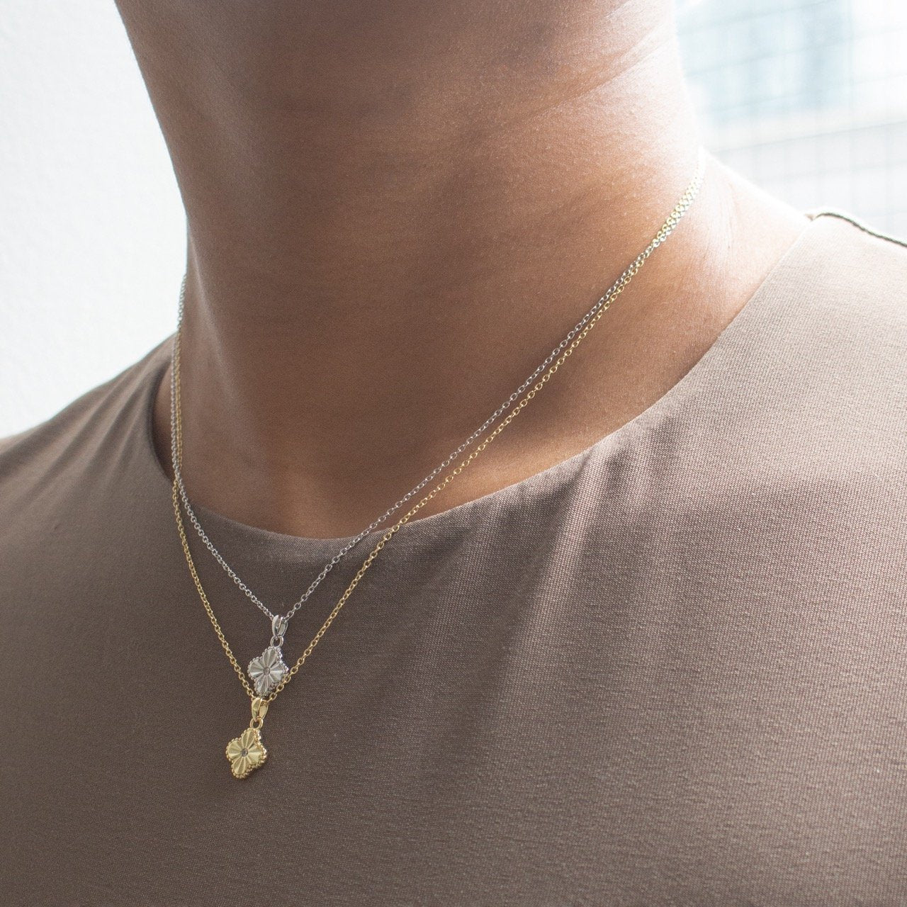 Gold & Silver Clover Pendant Necklace with Cubic Zirconia