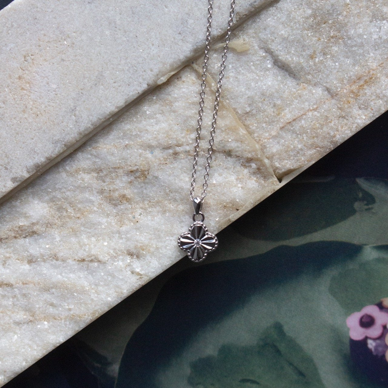 Gold & Silver Clover Pendant Necklace with Cubic Zirconia