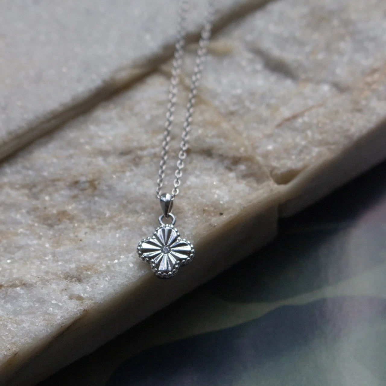 Gold & Silver Clover Pendant Necklace with Cubic Zirconia