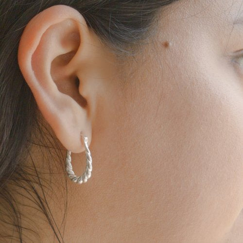 Sterling Silver Twisted Rope Huggies Earrings