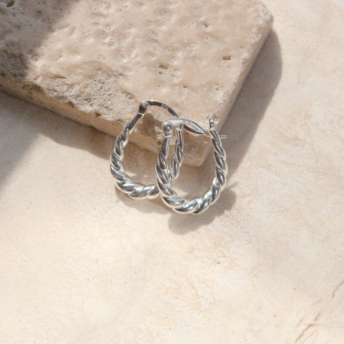 Sterling Silver Twisted Rope Huggies Earrings