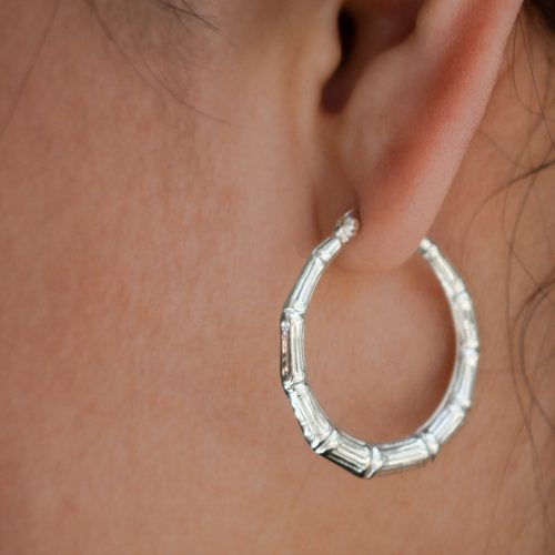 Sterling Silver Chunky Bamboo Hoops