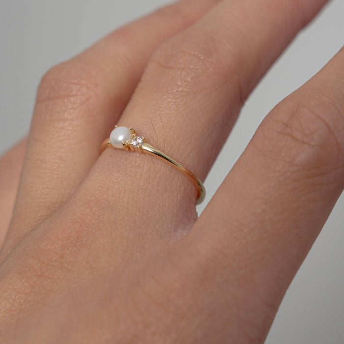 Sterling Silver Gold Vermeil Toi et Moi CZ Pearl Ring