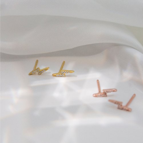 Sterling Silver CZ Lightning Bolt Studs