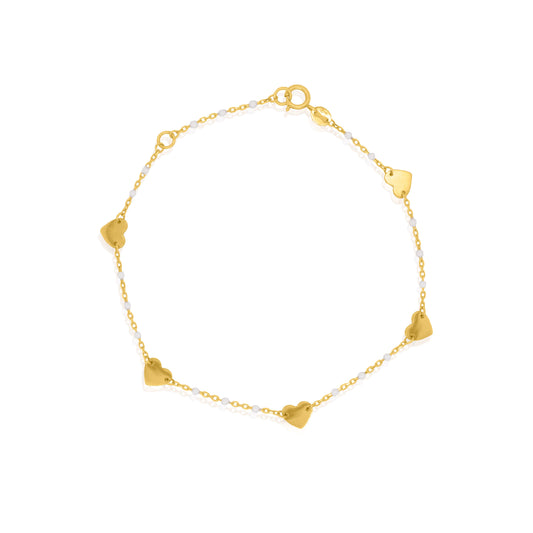 10K Yellow Gold Heart by the Yard Enamel Beads Bracelet