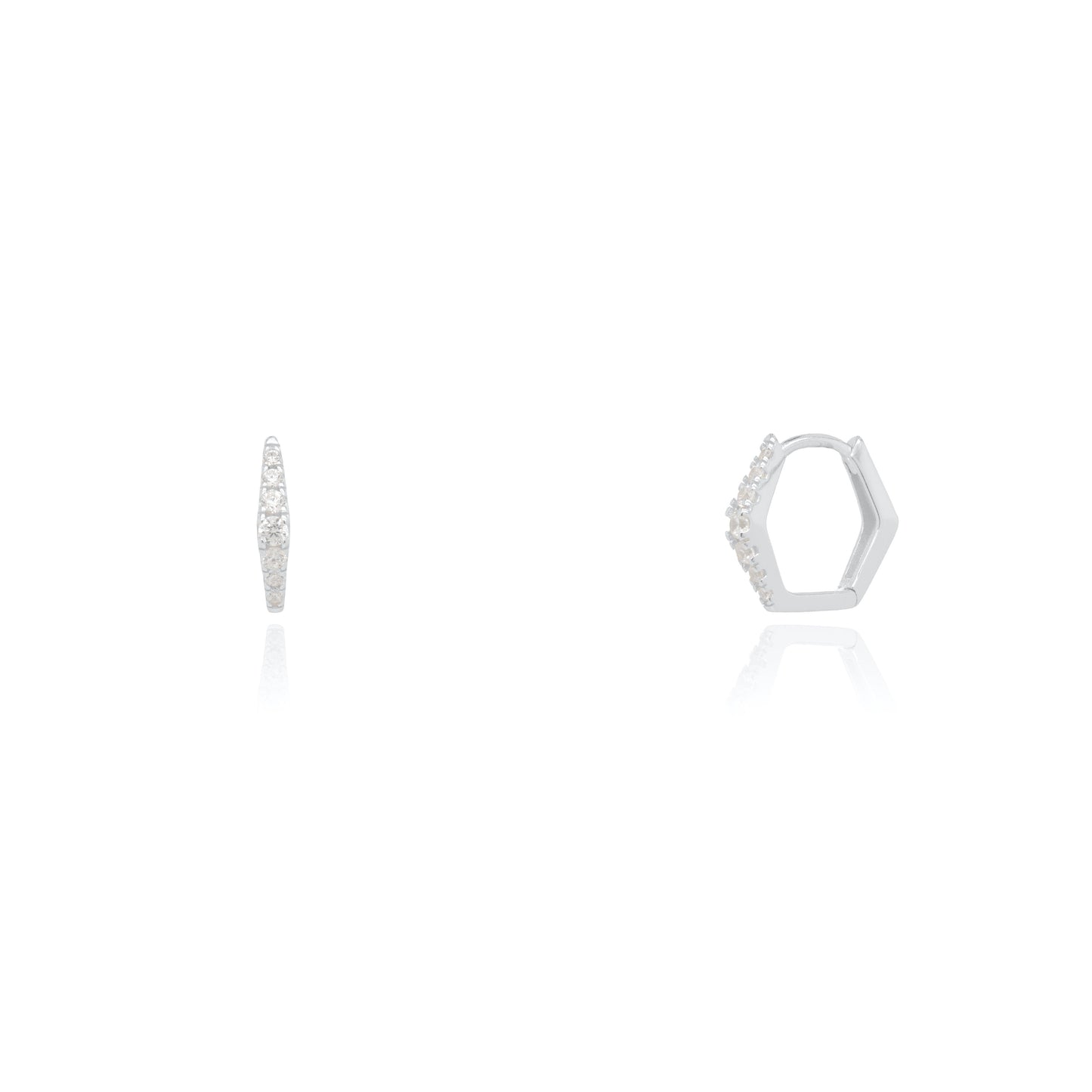 Sterling Silver Gradual CZ Hexagon Huggies Earrings