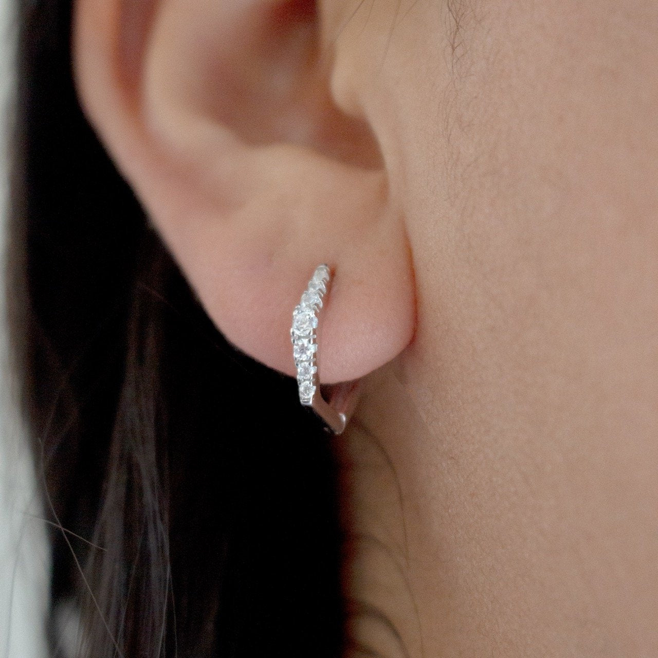 Sterling Silver Gradual CZ Hexagon Huggies Earrings
