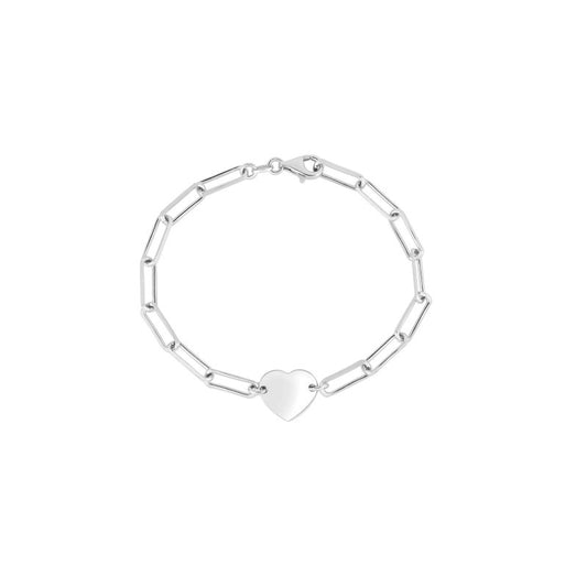 Sterling Silver Flat Heart Tag Paperclip Bracelet