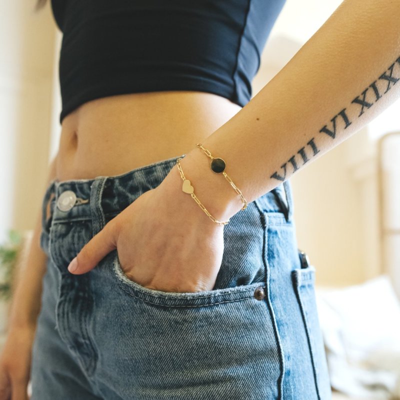 Sterling Silver Flat Heart Tag Paperclip Bracelet