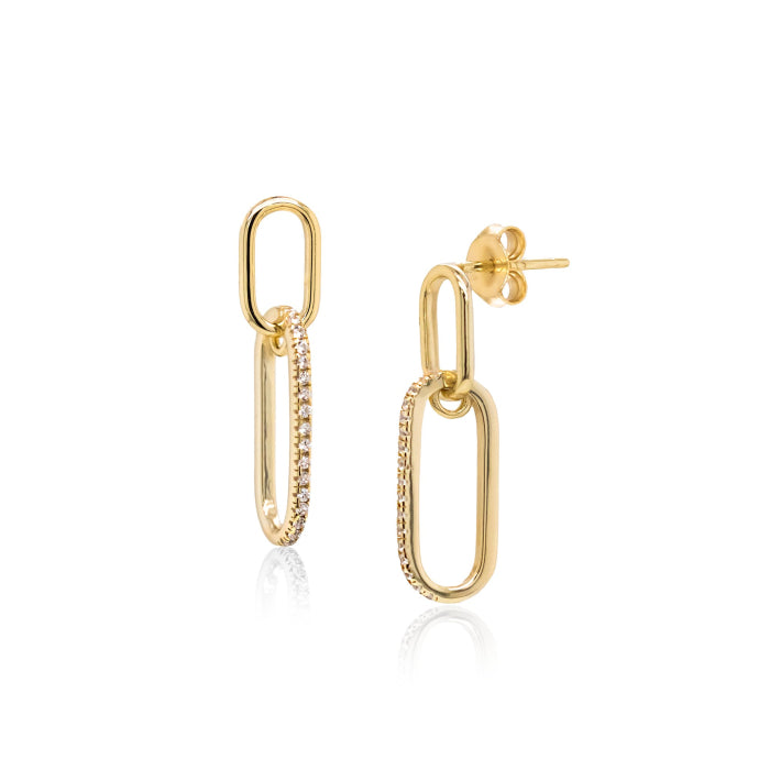 Sterling Silver Gold Vermeil CZ Trendy Paperclip Links Studs