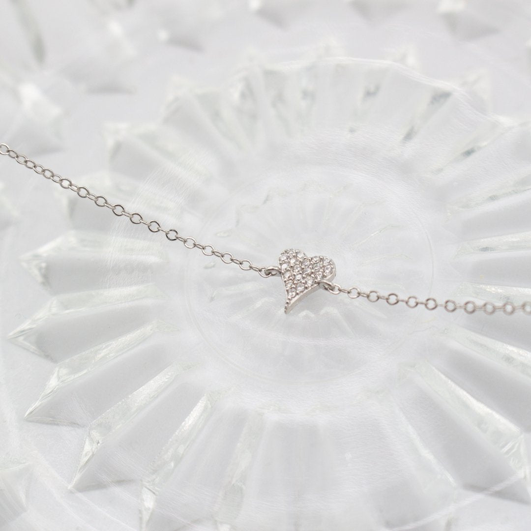 Sterling Silver CZ Pave Mini Heart Bracelet