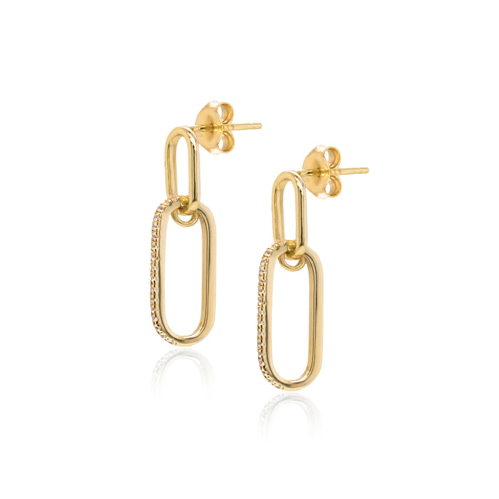 Sterling Silver Gold Vermeil CZ Trendy Paperclip Links Studs