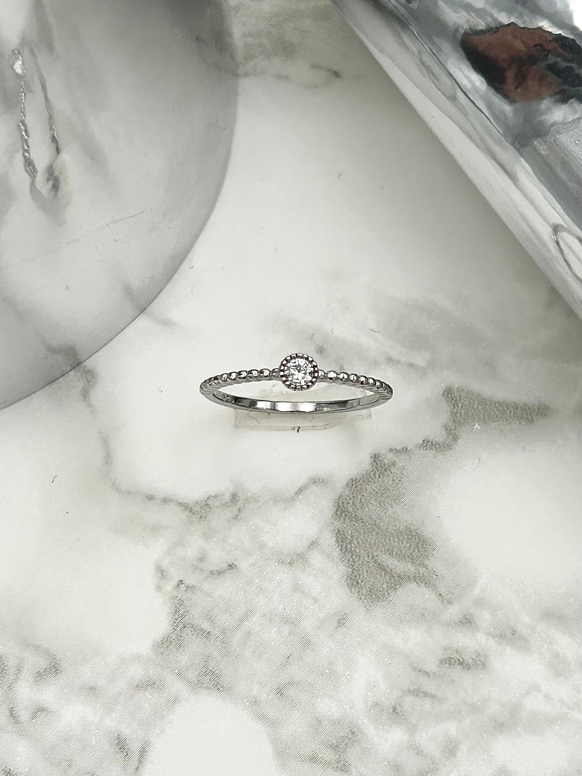 Round Solitaire Cubic Zirconia Beaded Halo Ring