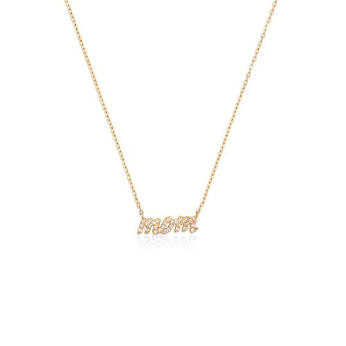 14K Yellow Gold Diamond Script Mom Necklace