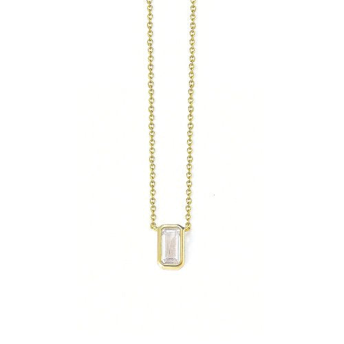 Sterling Silver Gold Vermeil Bezel Solitaire Emerald CZ Necklace