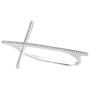 Silver Cross Double Ring with Cubic Zirconia