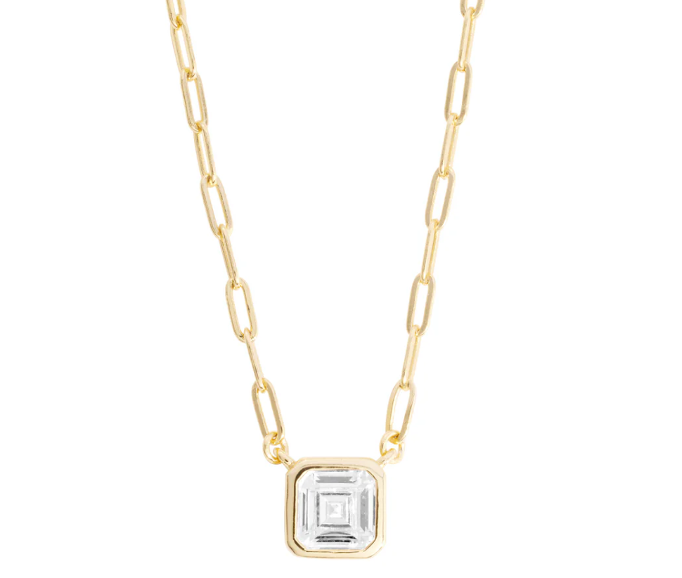 Asscher cut cubic zirconia gold paperclip chain necklace – C’est la vie Jewellery