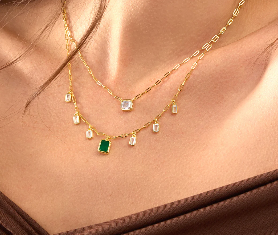 Asscher Bezel Cubic Zirconia Paperclip Necklace