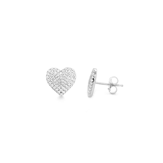 Sterling Silver CZ Pave Medium Size Heart Stud Earrings