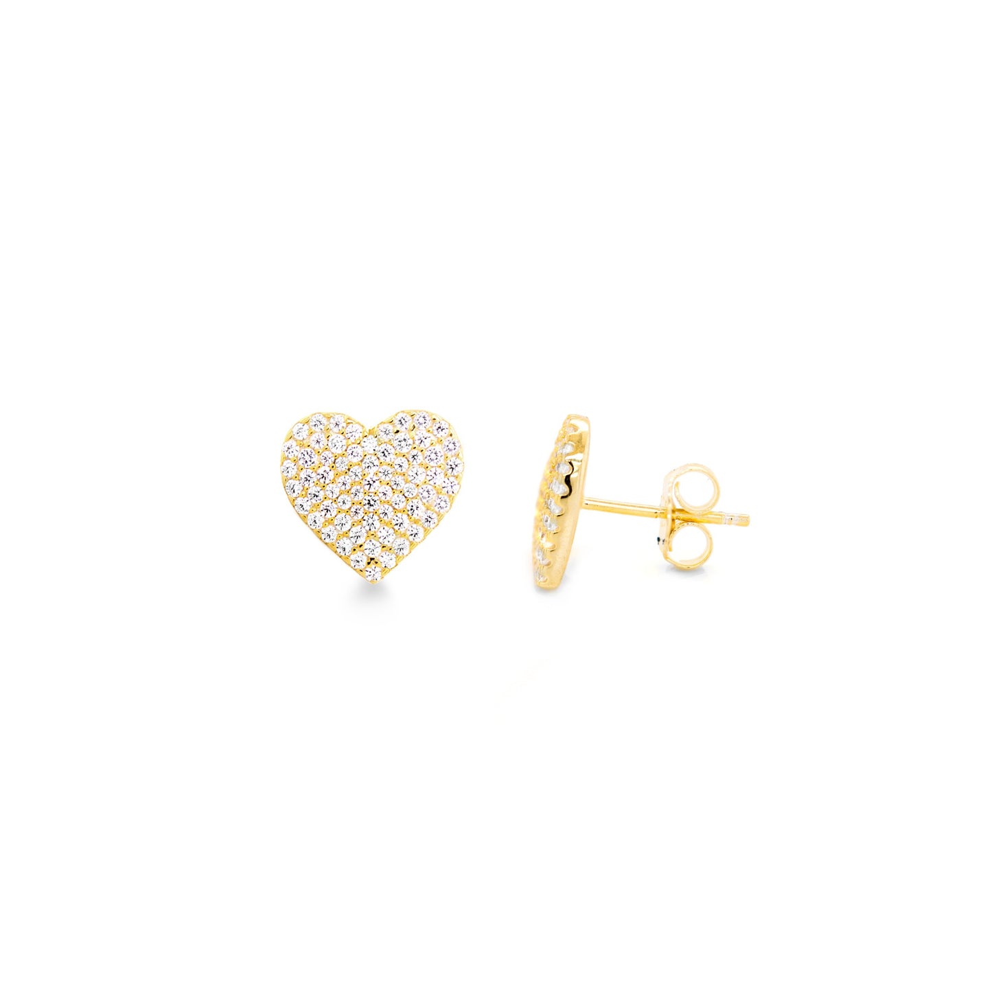 Sterling Silver CZ Pave Medium Size Heart Stud Earrings
