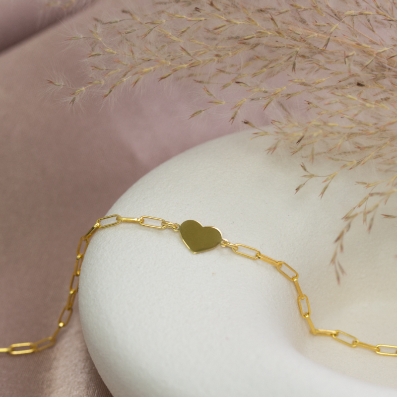 Sterling Silver Flat Heart Tag Paperclip Bracelet