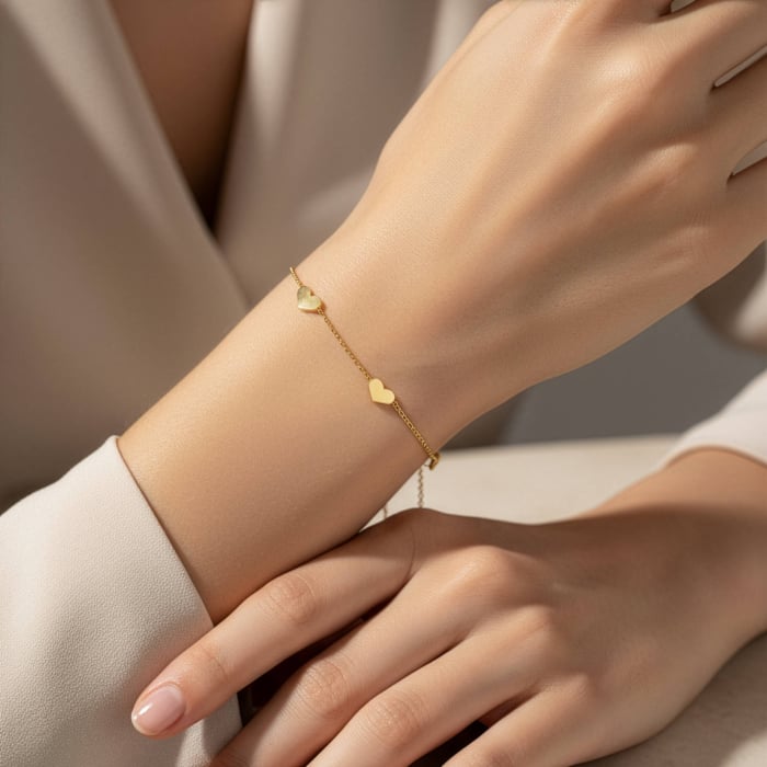 10K Yellow Gold Station Heart Bracelet