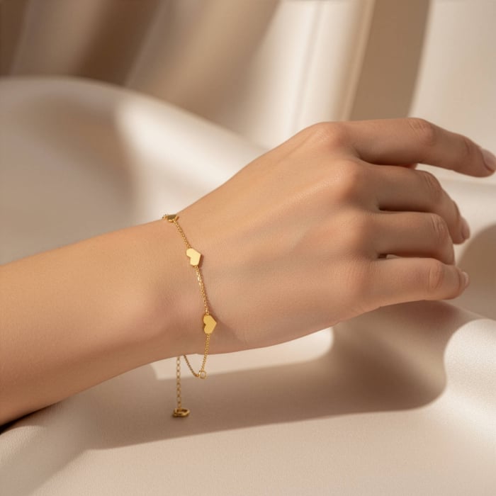 10K Yellow Gold Station Heart Bracelet
