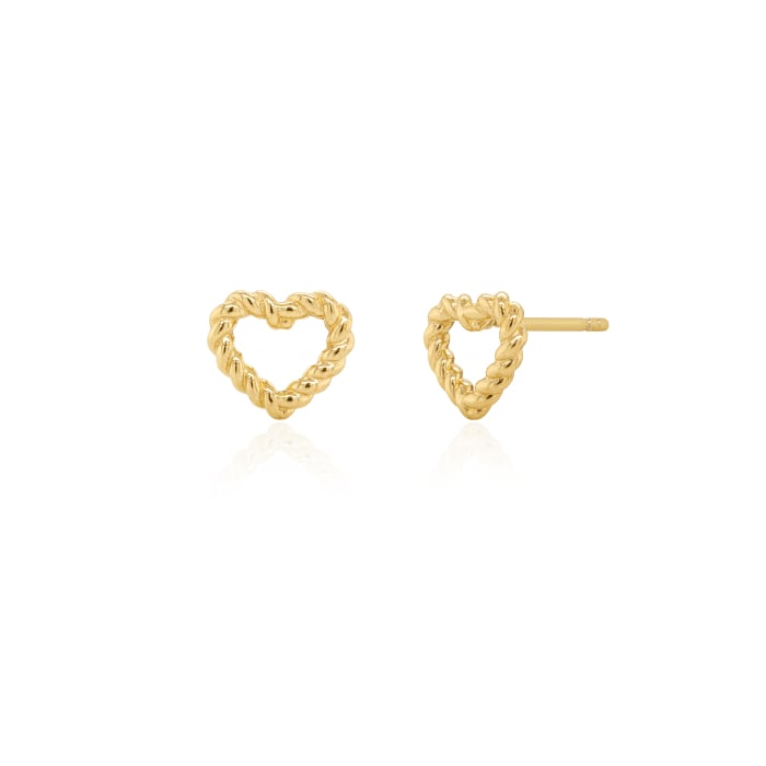 10K Yellow Gold Roped Open Heart Stud Earrings