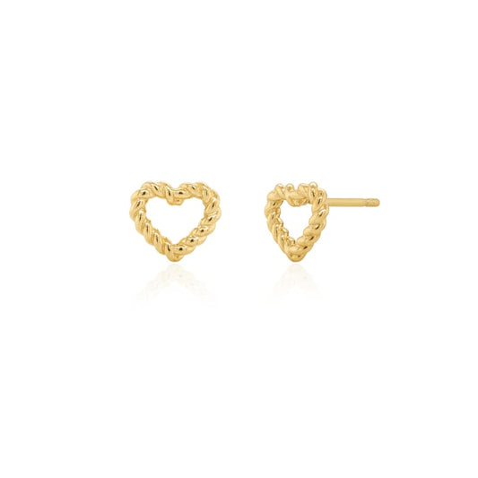 10K Yellow Gold Roped Open Heart Stud Earrings