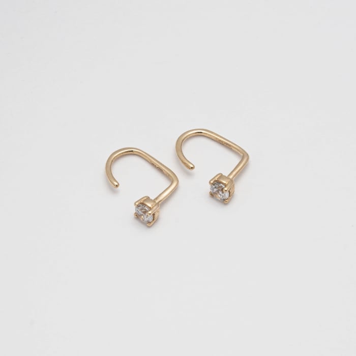 10K Yellow Gold CZ Open Curve Stud Earrings
