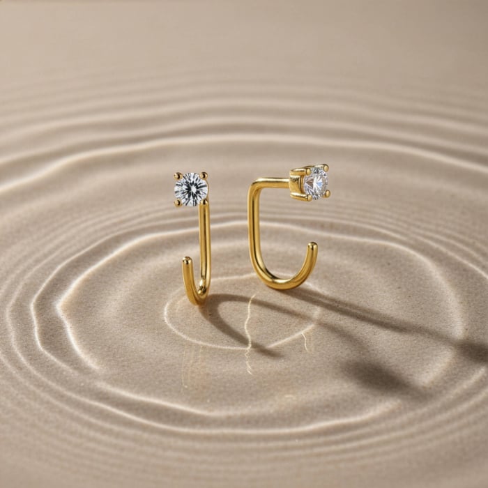 10K Yellow Gold CZ Open Curve Stud Earrings