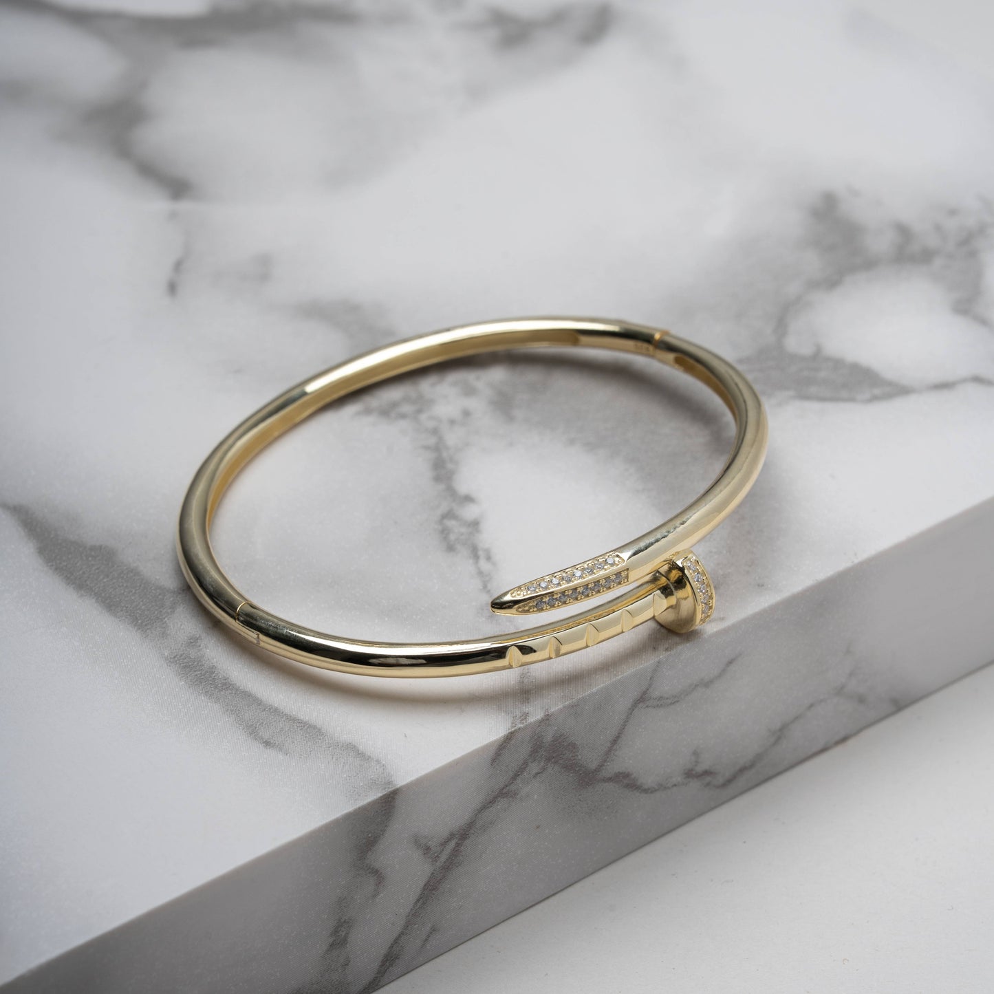 Sterling Silver Designer Inspired CZ Nail Open Bangle