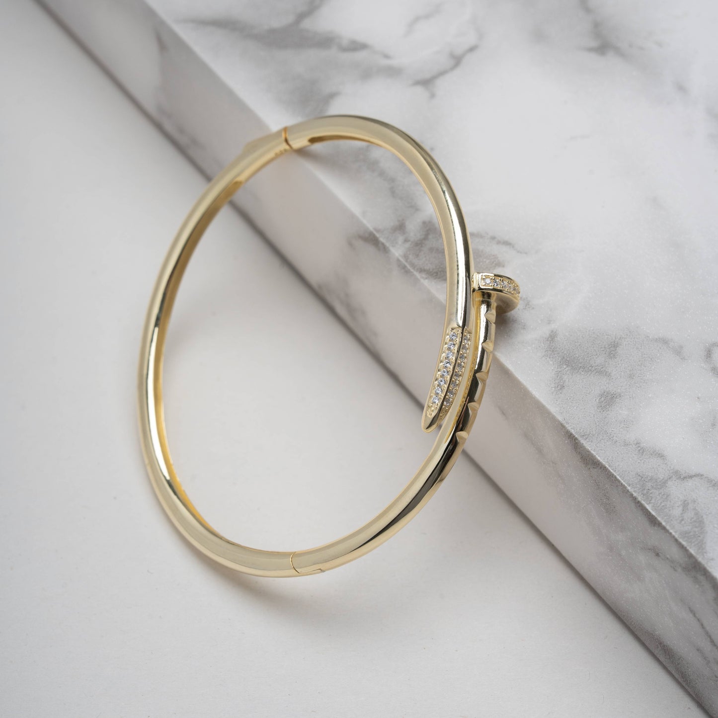 Sterling Silver Designer Inspired CZ Nail Open Bangle