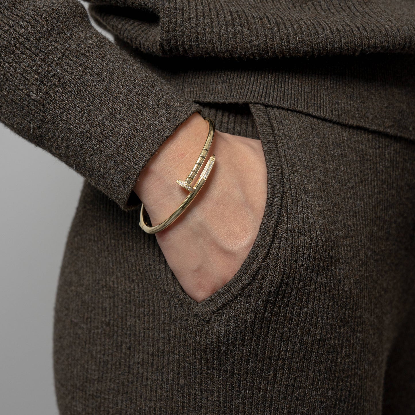 Sterling Silver Designer Inspired CZ Nail Open Bangle