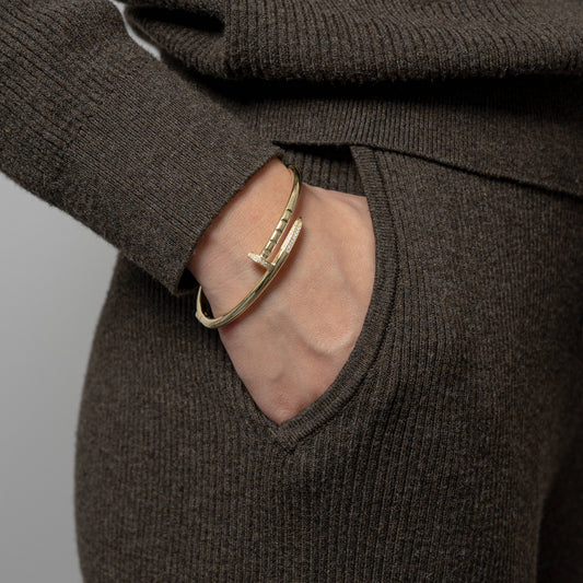 Sterling Silver Designer Inspired CZ Nail Open Bangle