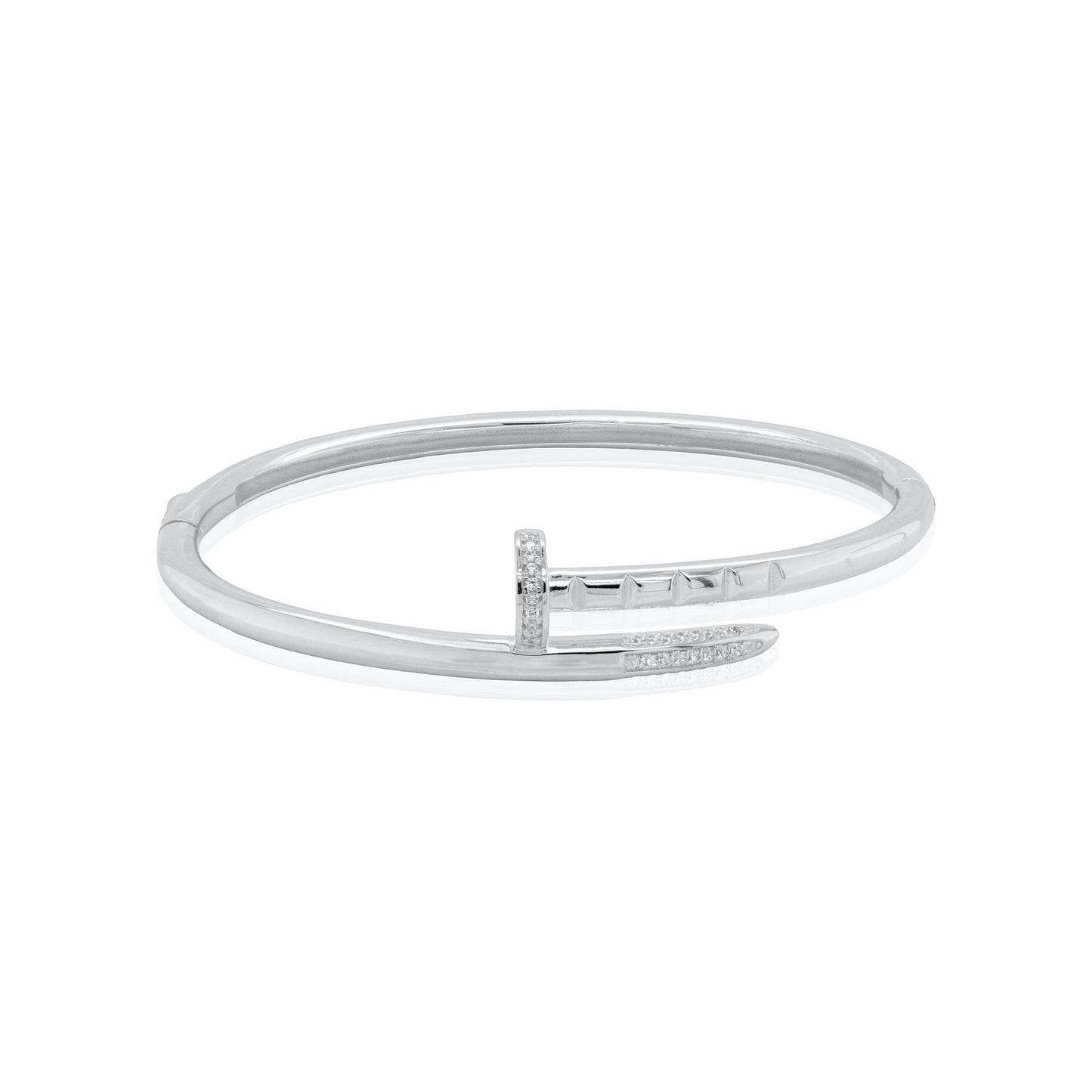 Sterling Silver Designer Inspired CZ Nail Open Bangle