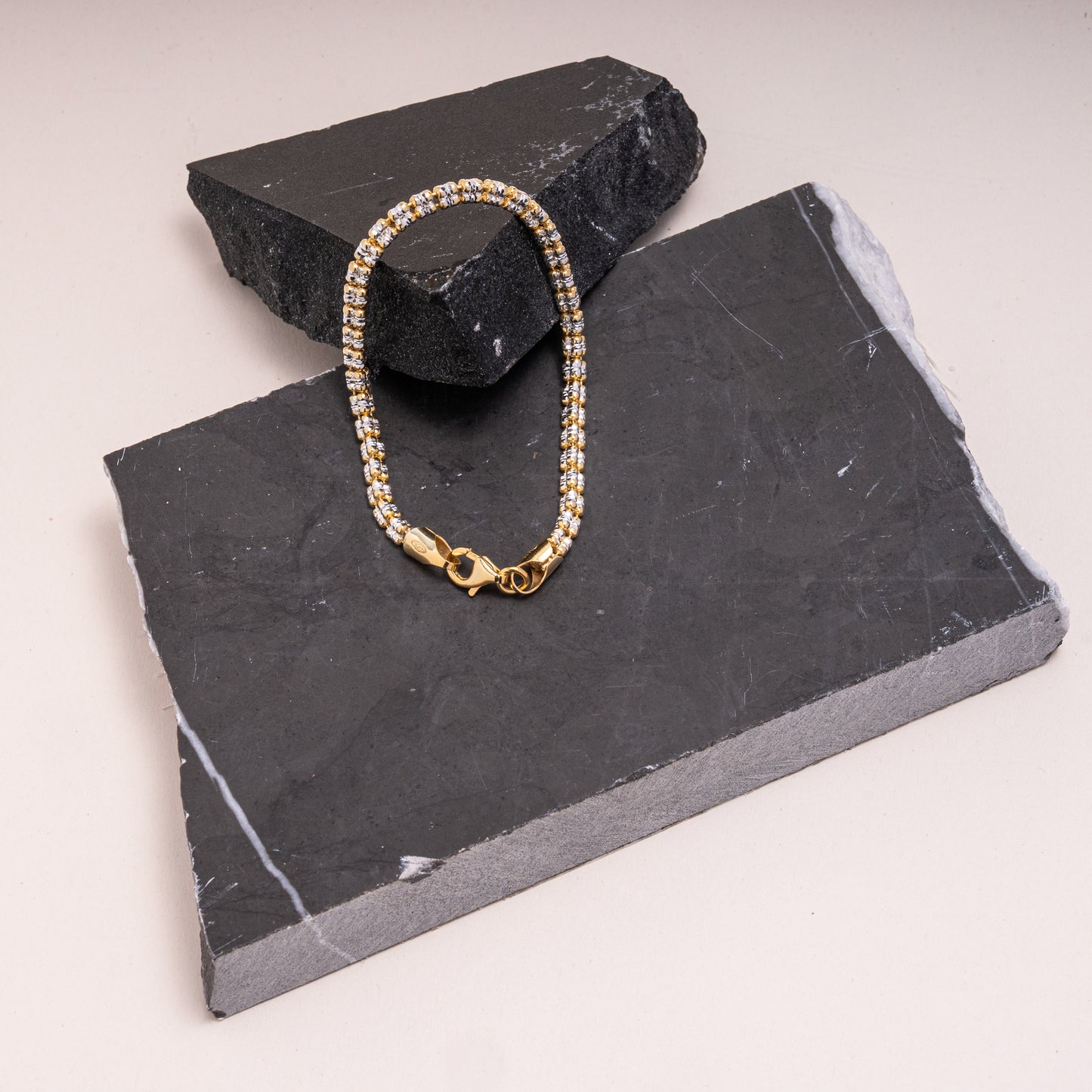 Sterling Silver Gold Vermeil Two Tones Fancy Ice Chain