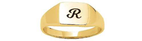Sterling Silver Initial Signet Ring with Engraved Script Letter
