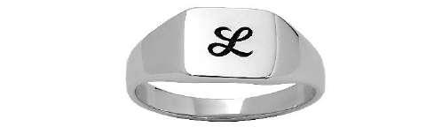 Sterling Silver Initial Signet Ring with Engraved Script Letter