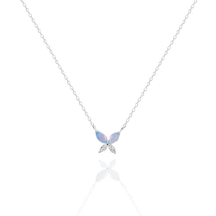 Blue Opal Butterfly Pendant Necklace