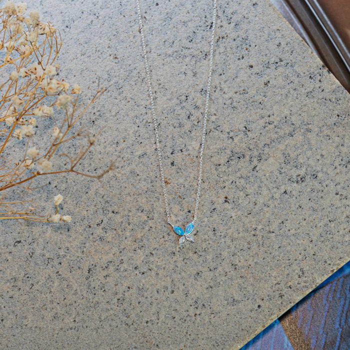 Blue Opal Butterfly Pendant Necklace