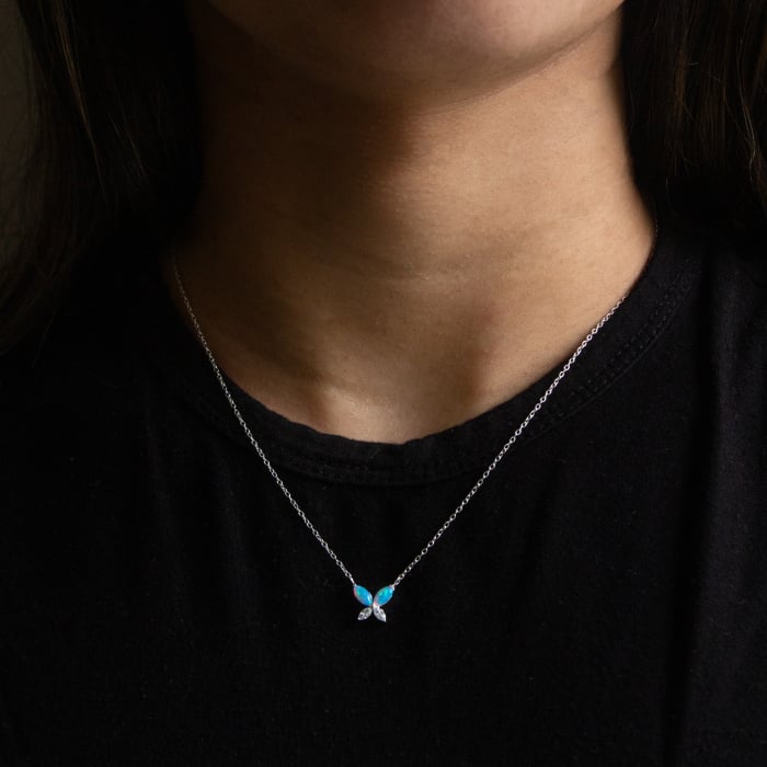 Blue Opal Butterfly Pendant Necklace