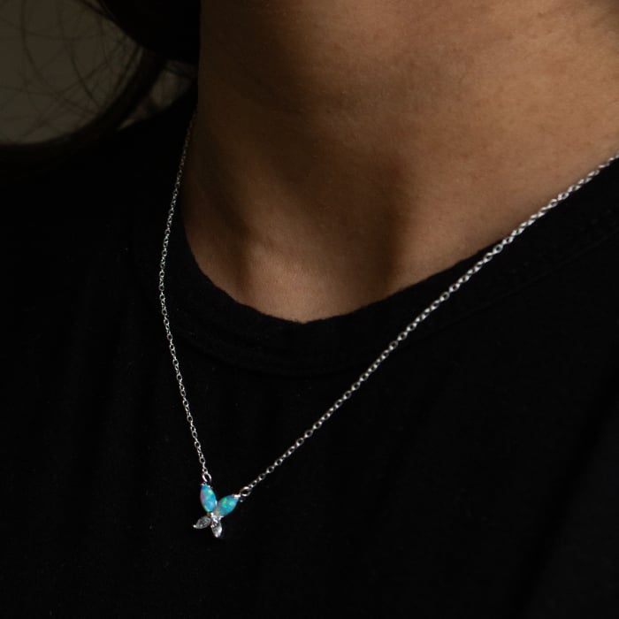 Blue Opal Butterfly Pendant Necklace