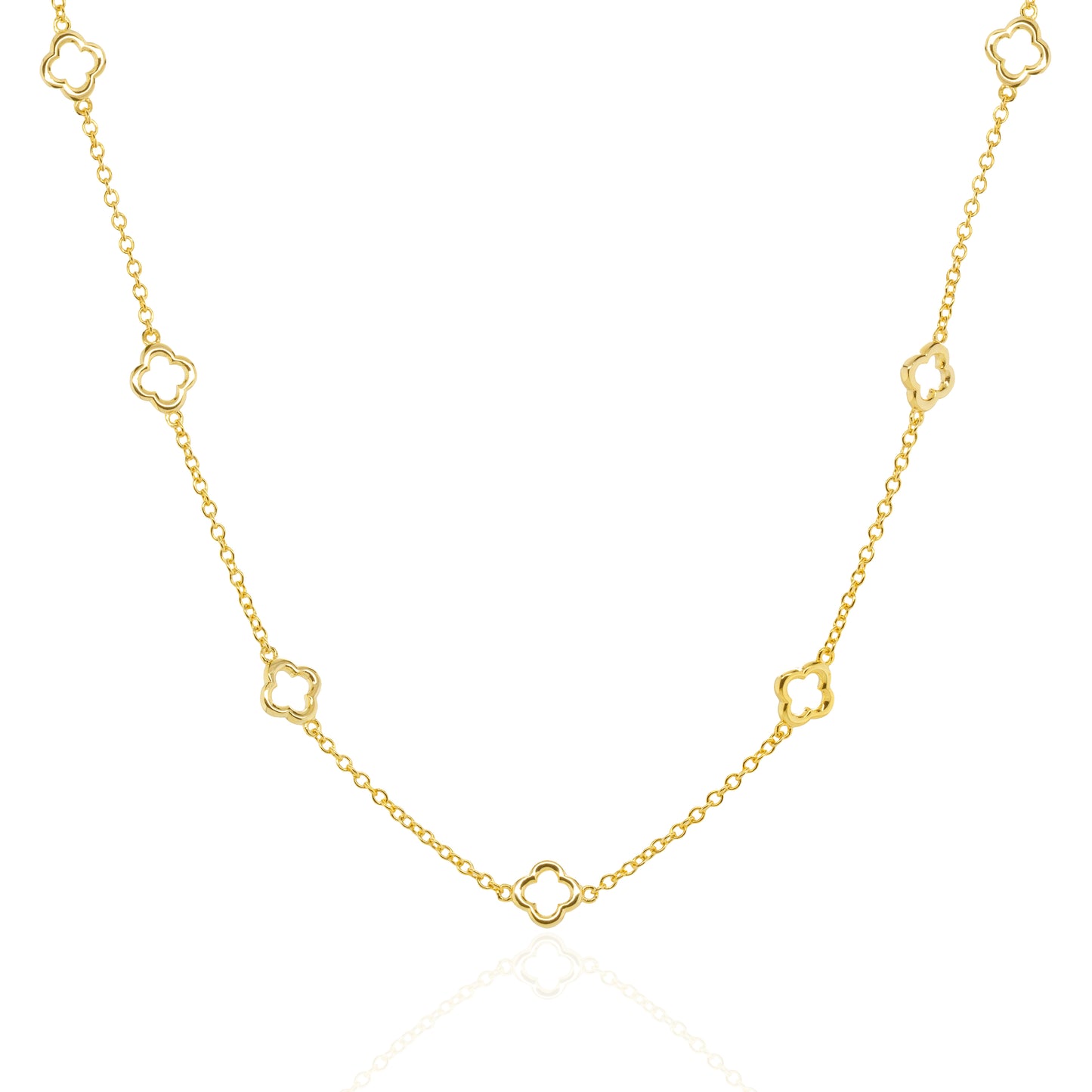 Sterling Silver Cutout Clover Station Necklace