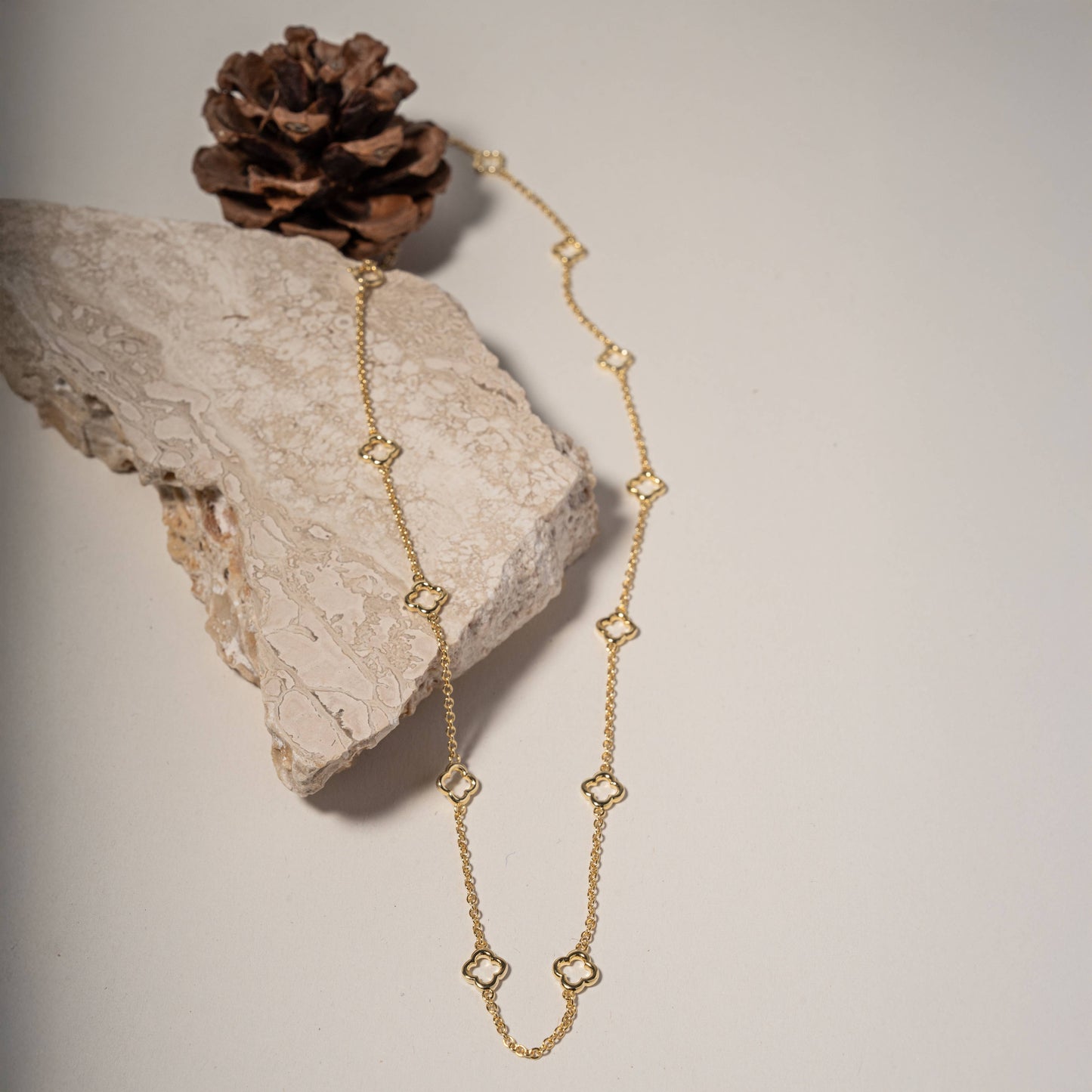 Sterling Silver Cutout Clover Station Necklace