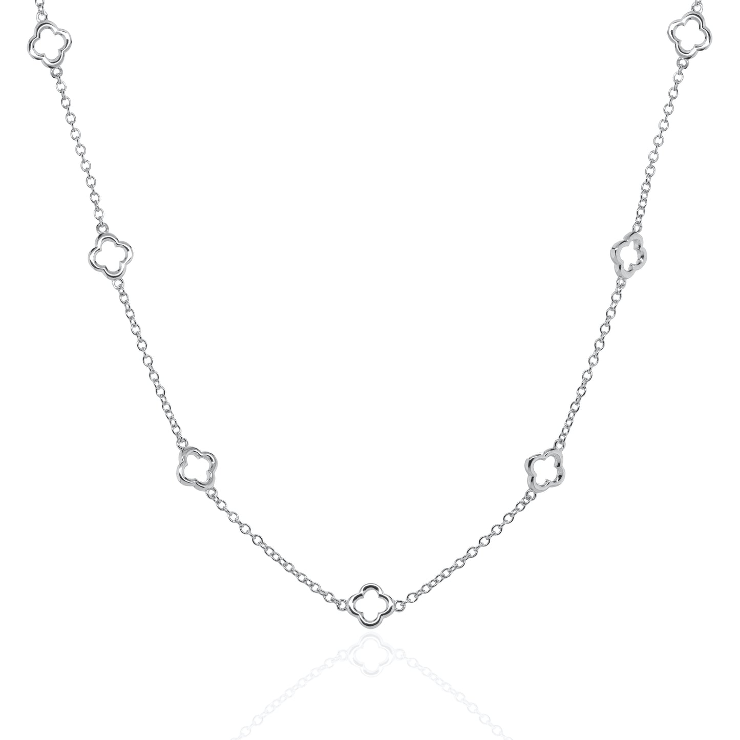 Sterling Silver Cutout Clover Station Necklace
