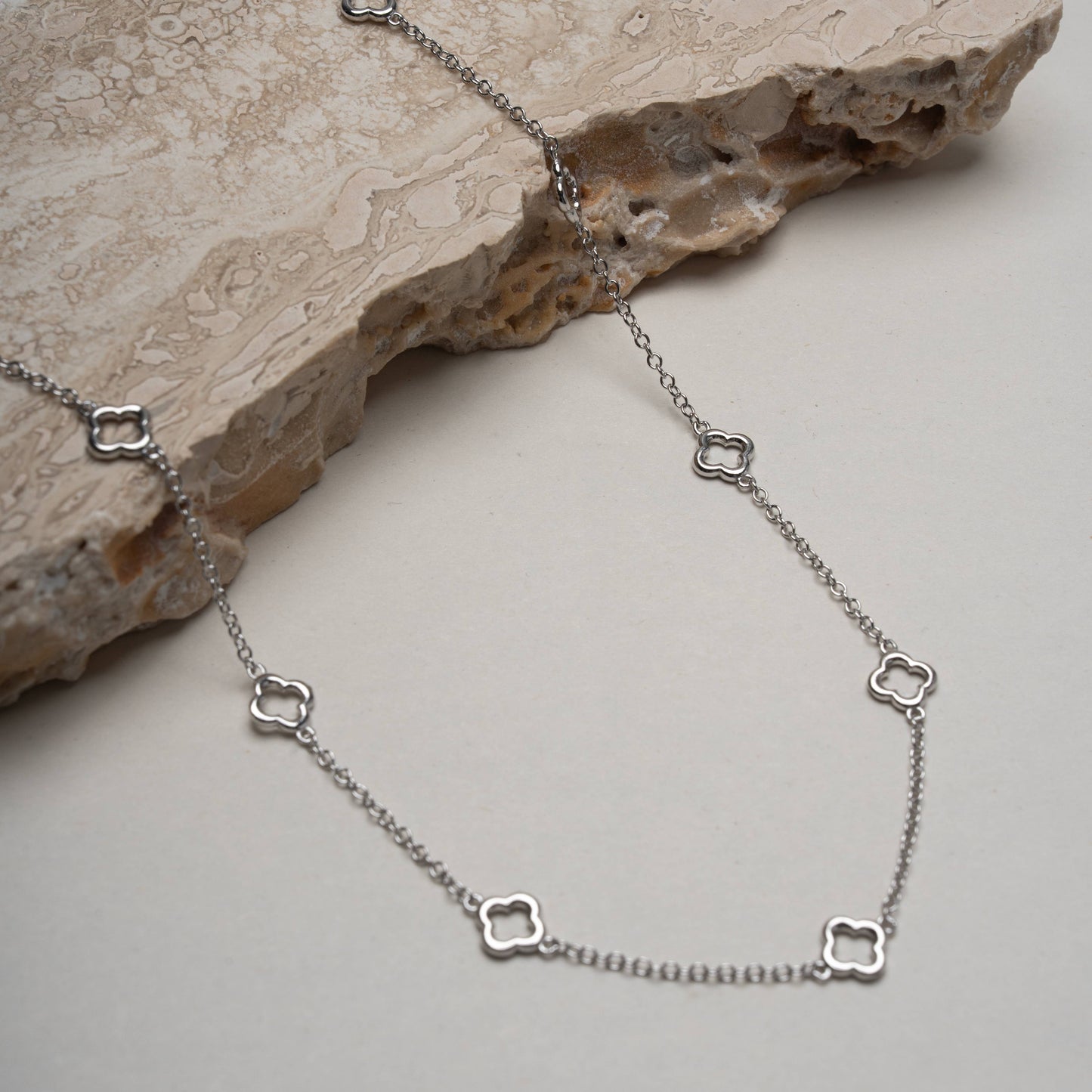 Sterling Silver Cutout Clover Station Necklace