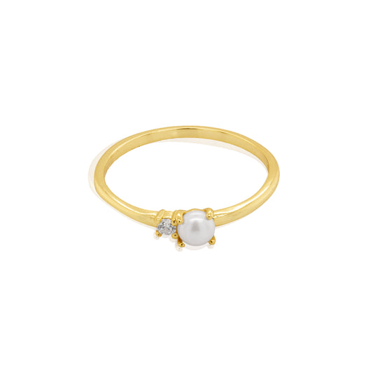 Sterling Silver Gold Vermeil Toi et Moi CZ Pearl Ring