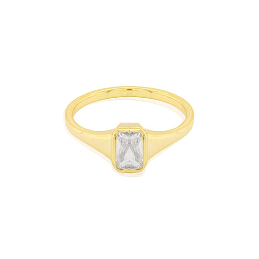 Sterling Silver Gold Vermeil Rectangular CZ Bezel Set Ring